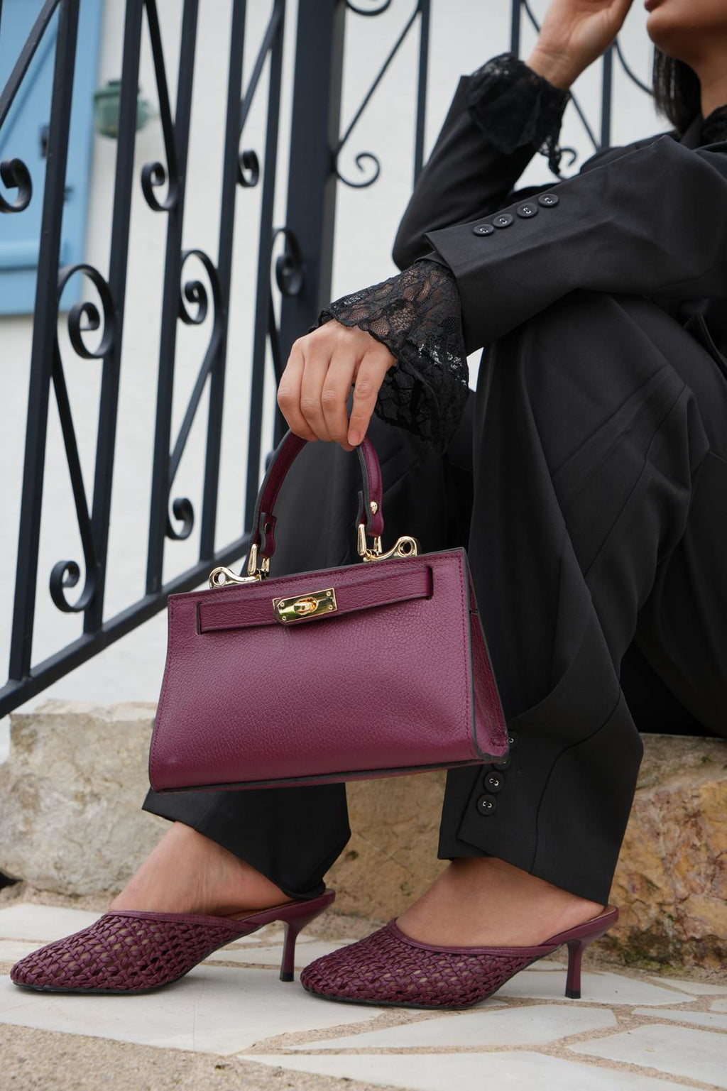 Sac cuir véritable  bordeaux 25 cm