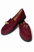 Mocassins suède bordeaux femme – boucle dorée signature