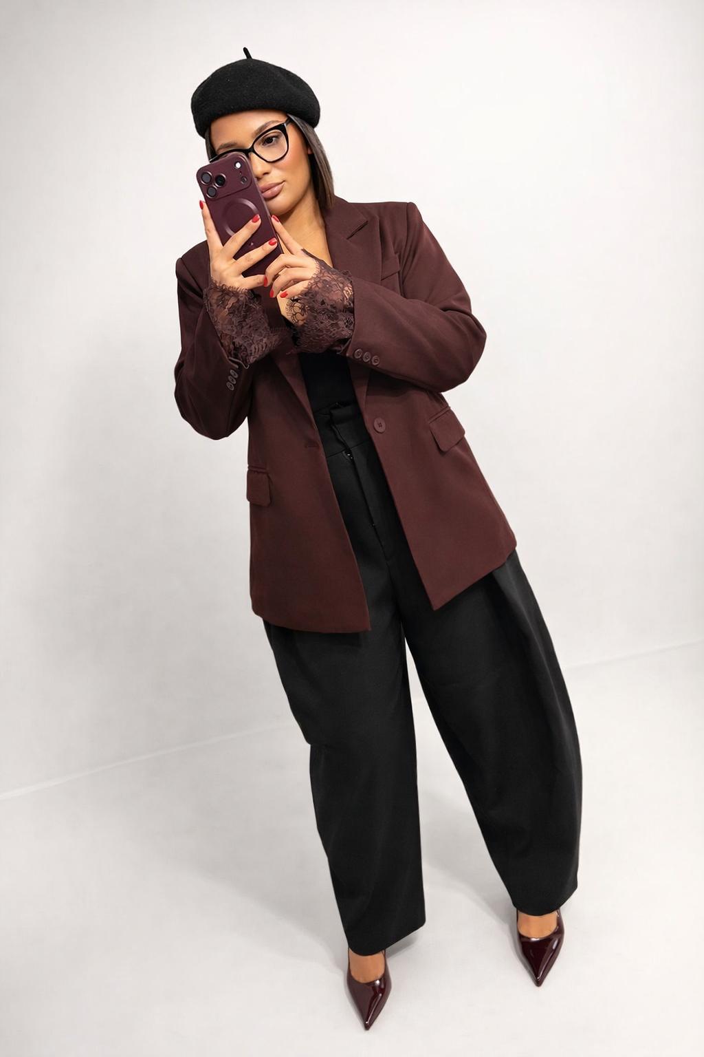 Blazer oversize bordeaux dentelle