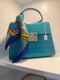 Sac à main croco turquoise cuir véritable