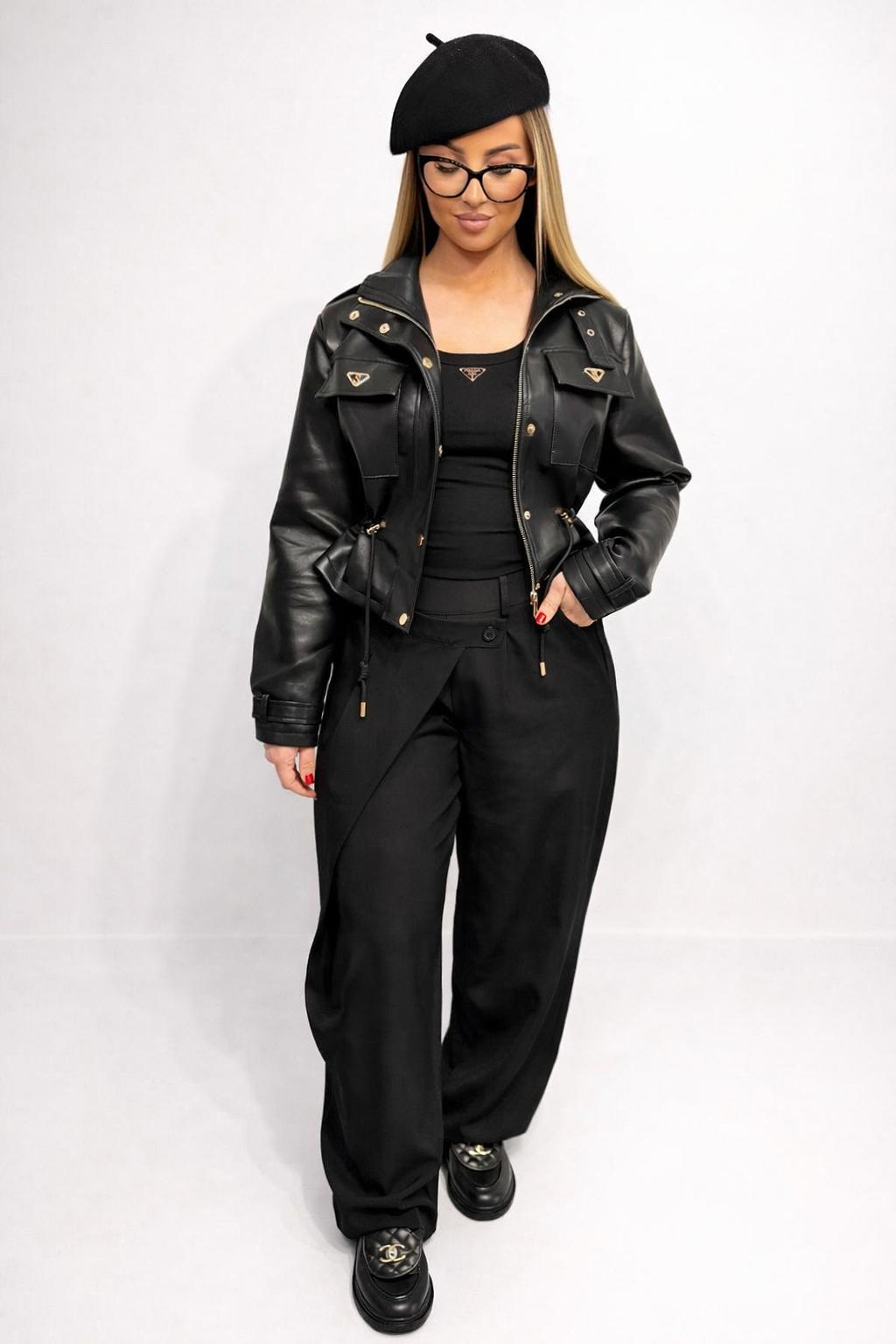 vest jacket cuir ceintree noire pantalon croizé