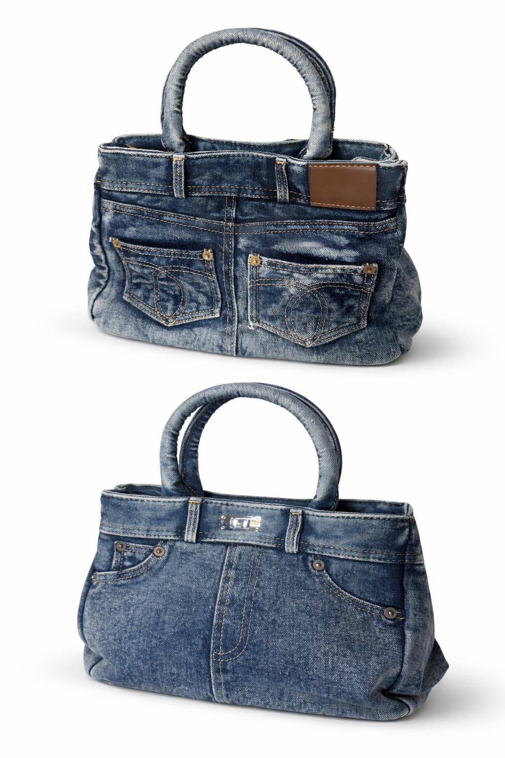 Sac jean brut denim sombre bandoulière amovible