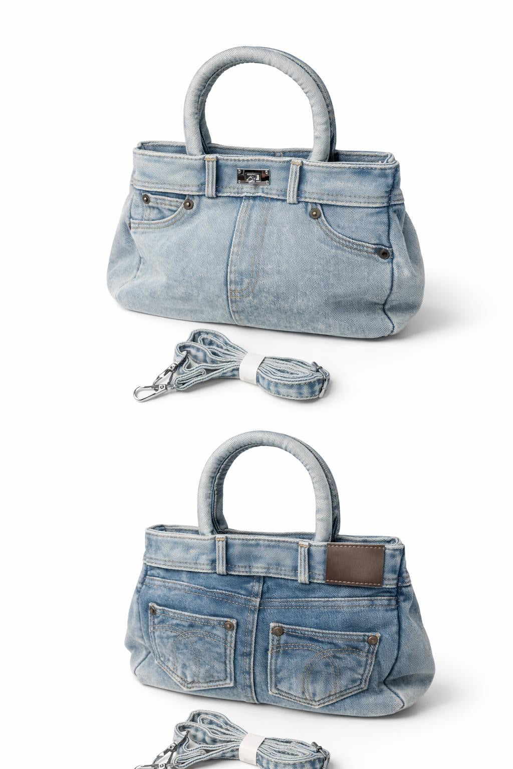 Sac jean upcyclé denim clair mini cabas femme
