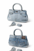 Sac jean upcyclé denim clair mini cabas femme
