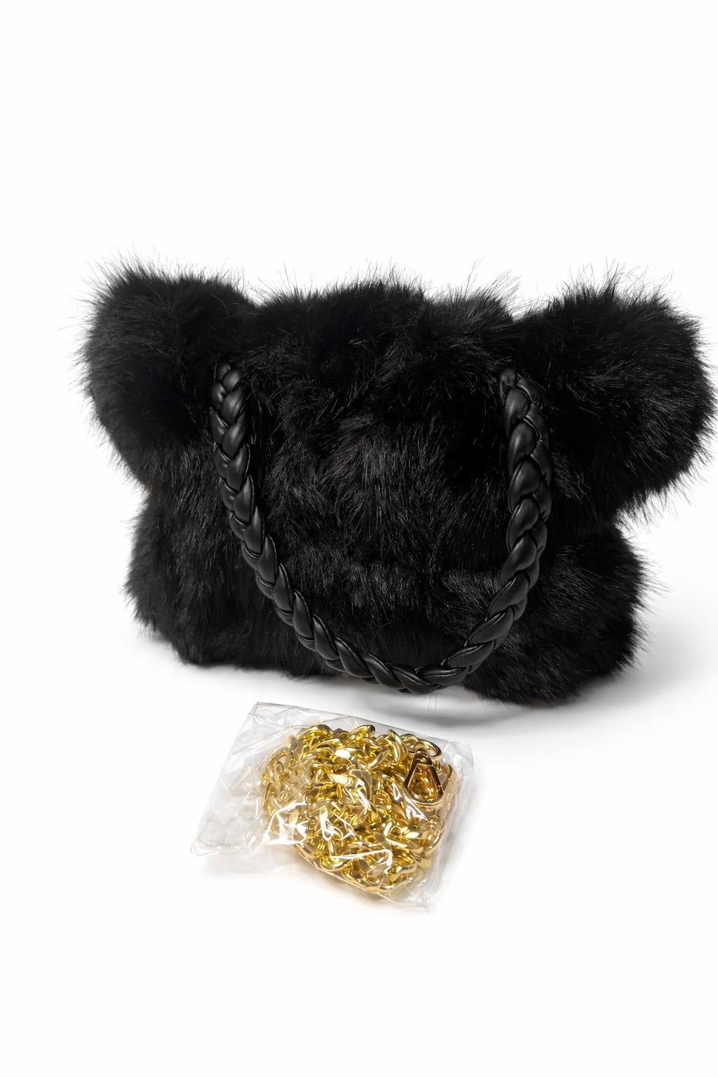 Sac fourrure noir mini pochette femme