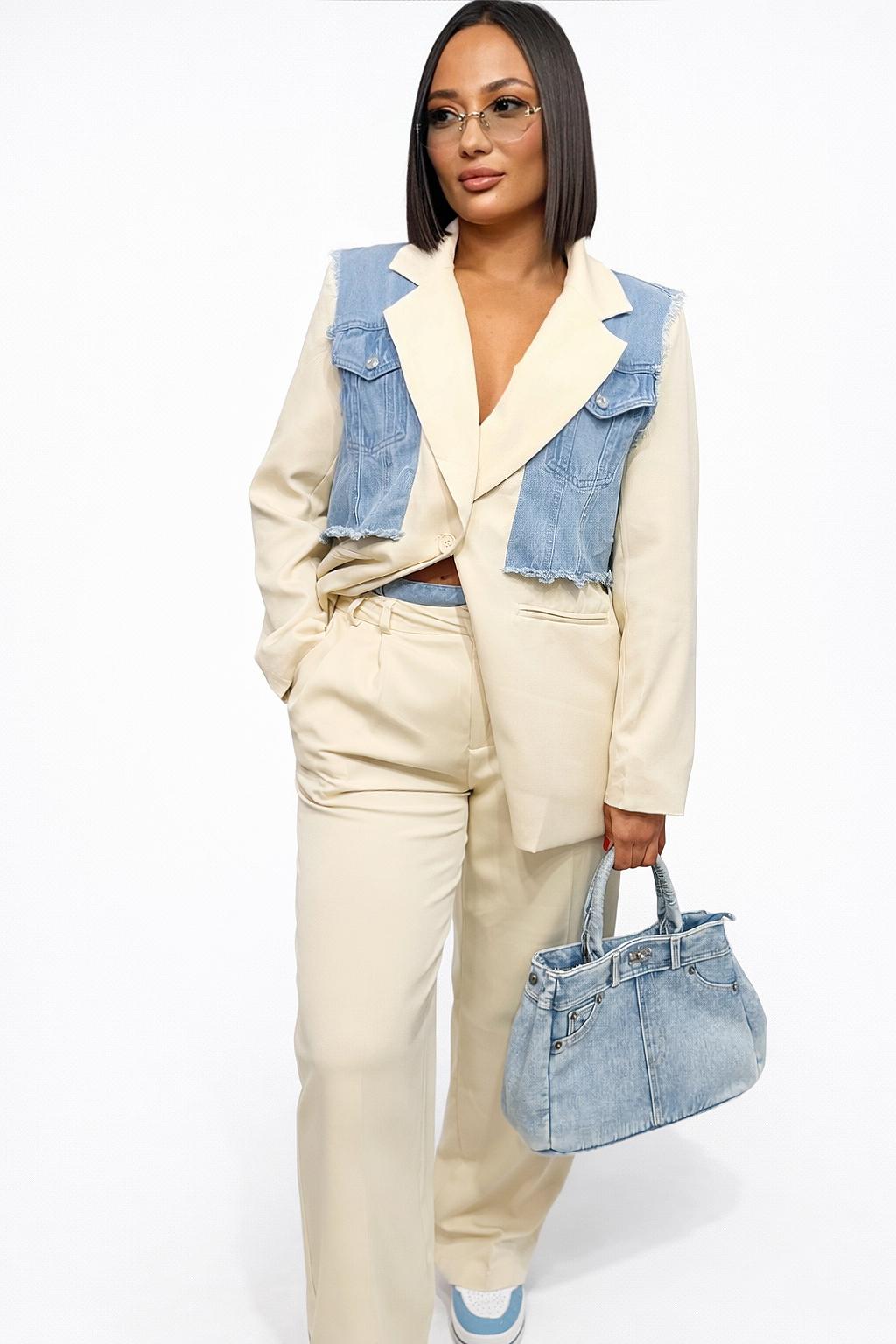 Ensemble jean tailleur couleur crème