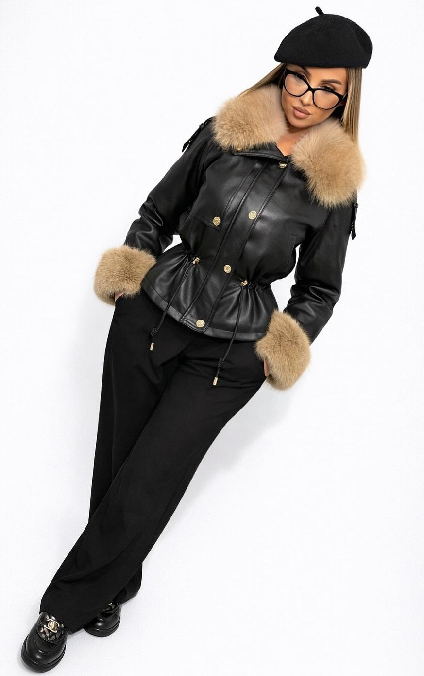Veste en cuir fourrure