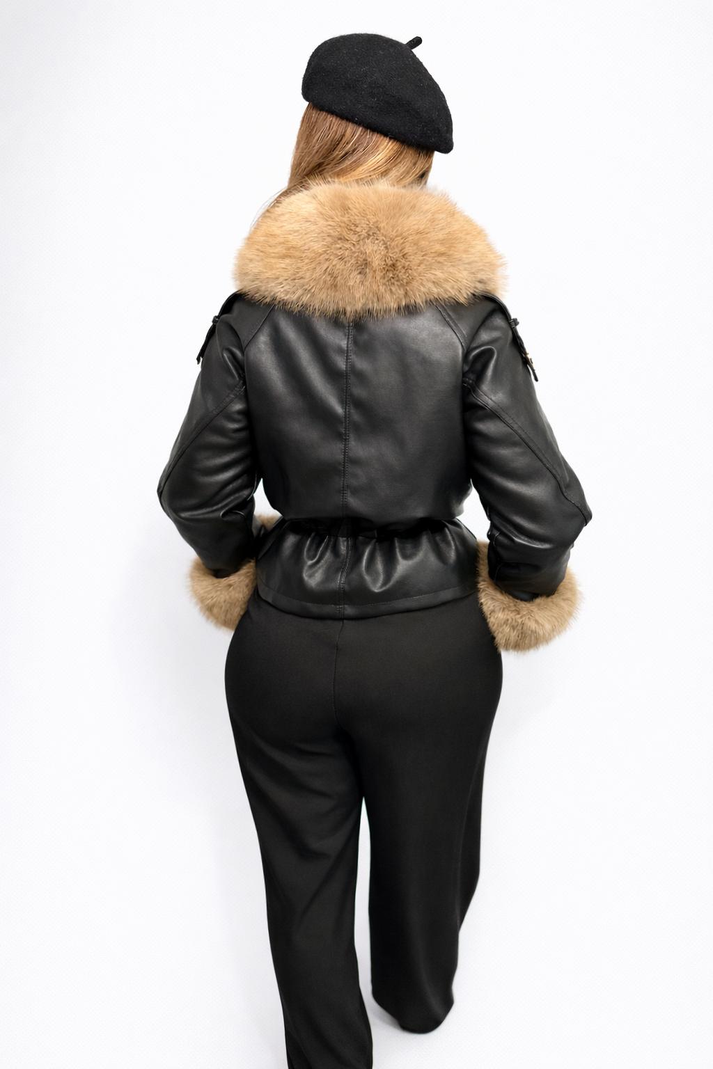 Veste en cuir fourrure