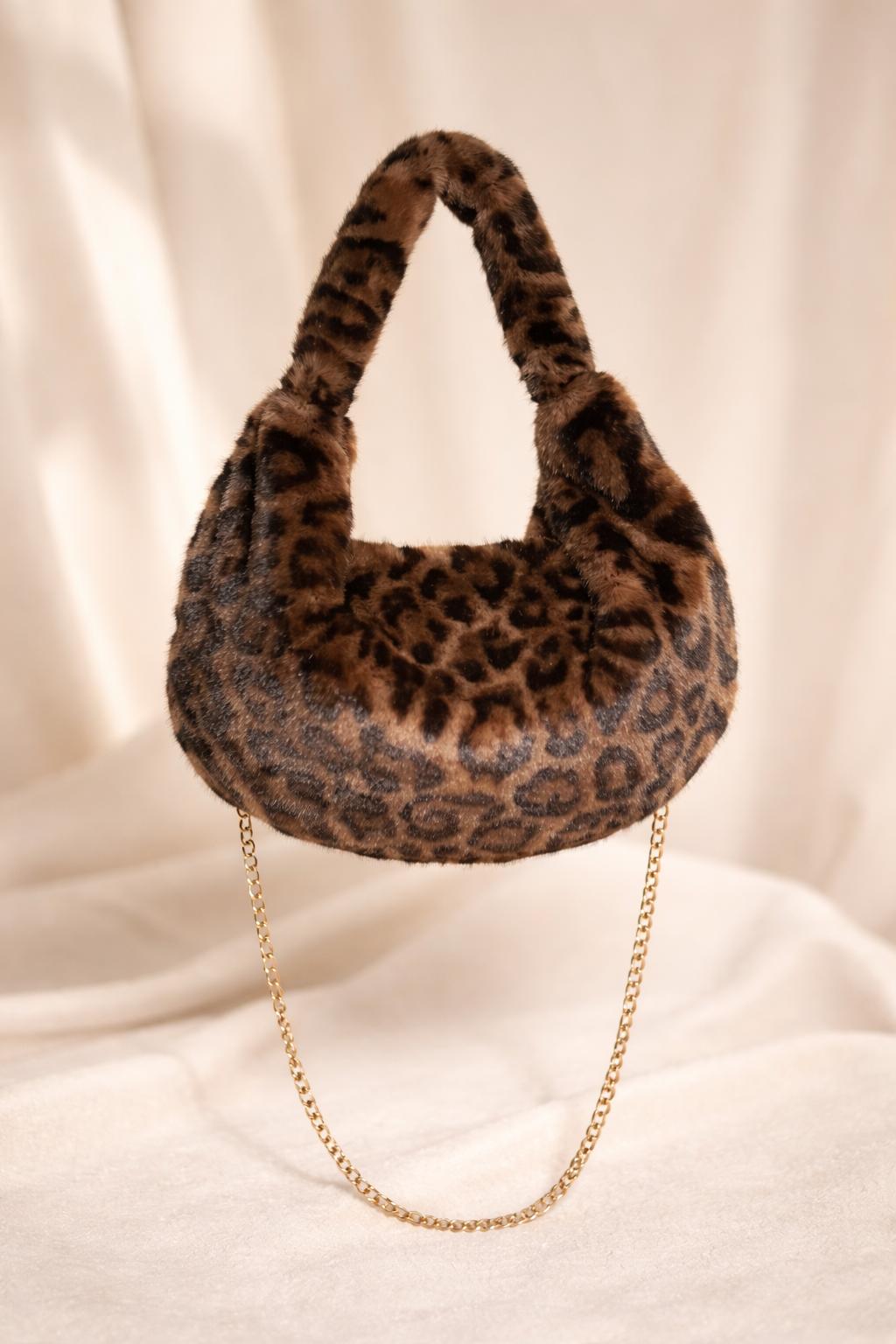 Sac fourrure léopard mini hobo femme